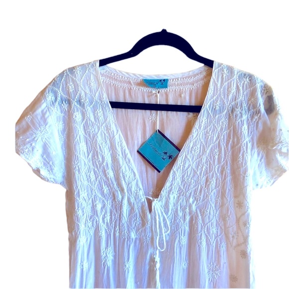 Latarte White Tonal Embroidered swim Cover Up - Picture 1 of 5